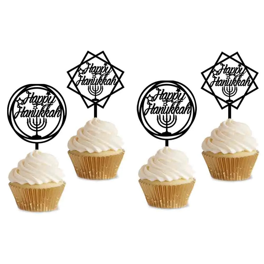 2 Pieces 10*16cm Personalized Party Cake Topper Happy Hanukkah Acrylic Cake Topper For Hanukkah Party Cup Cake Decoration Topper