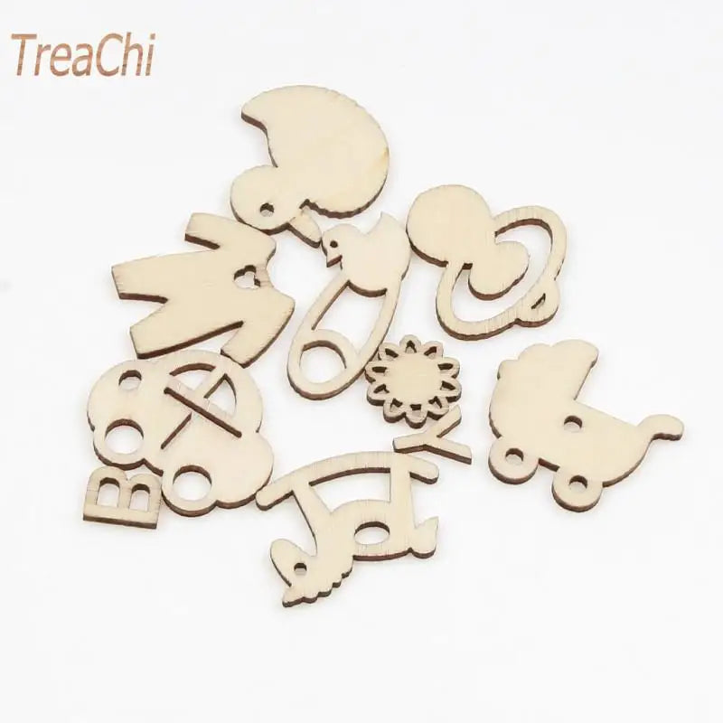 20Pcs 10-35mm Baby Products Pattern Home Decoration Natural Wood Diy Embellish Accessories Crafts Scrapbooking