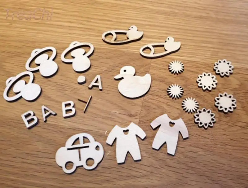 20Pcs 10-35mm Baby Products Pattern Home Decoration Natural Wood Diy Embellish Accessories Crafts Scrapbooking