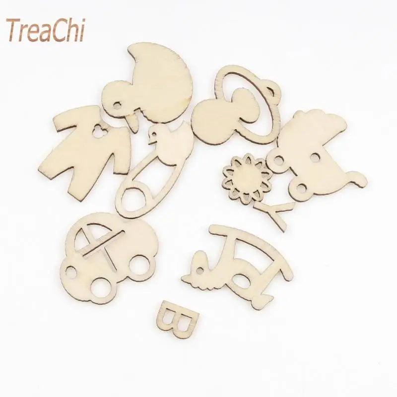 20Pcs 10-35mm Baby Products Pattern Home Decoration Natural Wood Diy Embellish Accessories Crafts Scrapbooking