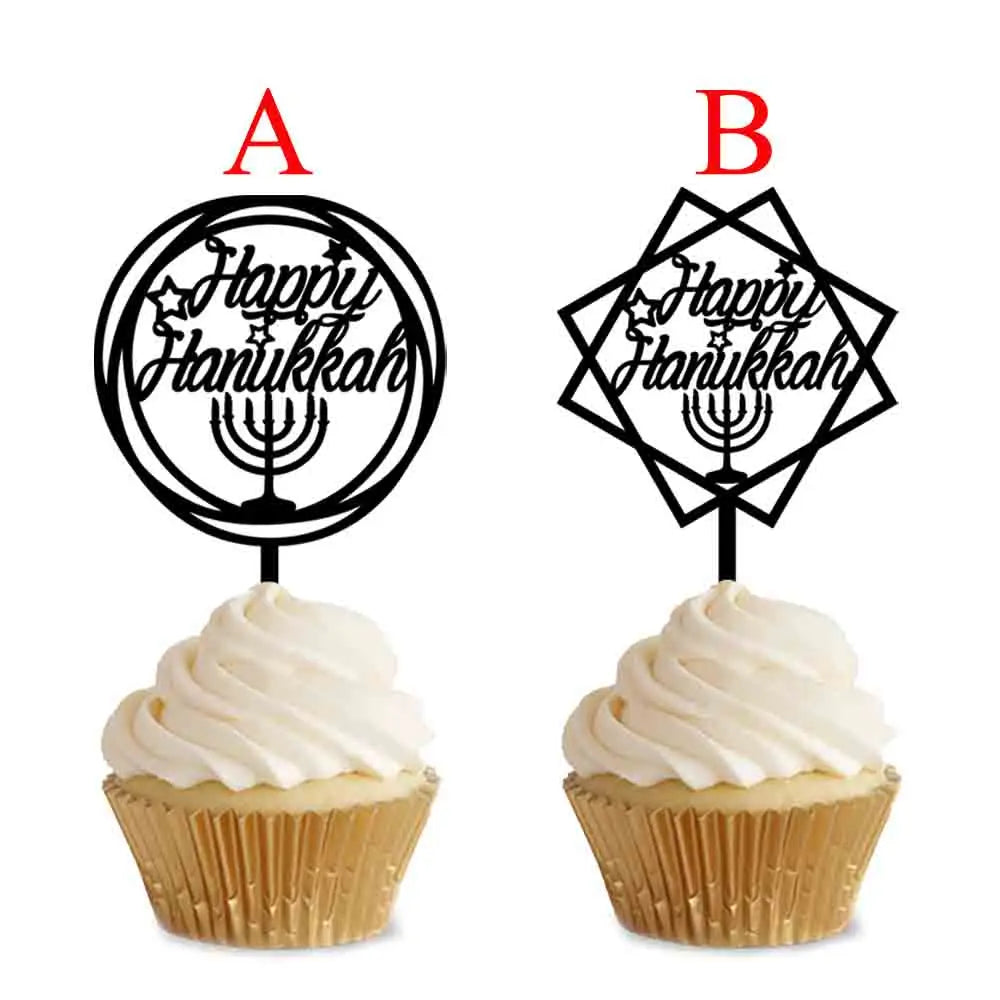 2 Pieces 10*16cm Personalized Party Cake Topper Happy Hanukkah Acrylic Cake Topper For Hanukkah Party Cup Cake Decoration Topper