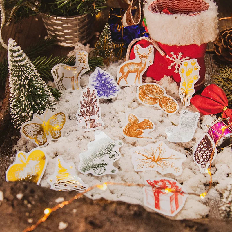30 PCS PET Waterproof Merry Christmas Collection Tree Elk Decorative Stickers for Scrapbooking DIY Festival Gift