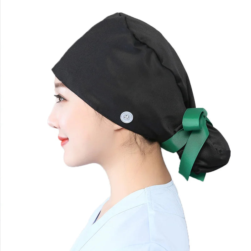 Women Scrub Hats Buttons Bandage Adjustable Working Caps Printed Cotton Head Cover Reuseable Hats Beauty Salon Pet Shop Work Cap