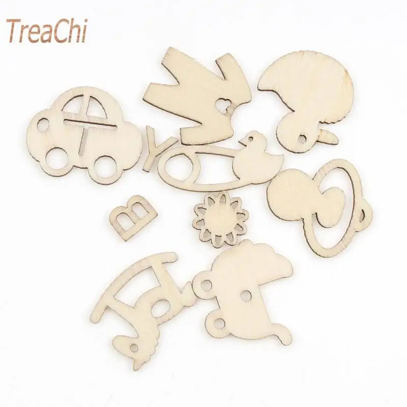 20Pcs 10-35mm Baby Products Pattern Home Decoration Natural Wood Diy Embellish Accessories Crafts Scrapbooking