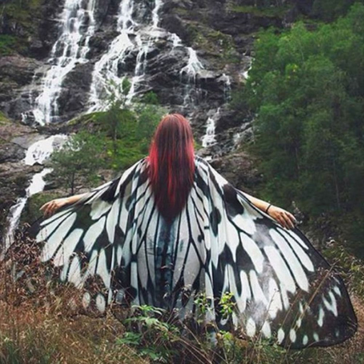 Butterfly Wing Cloak Gift Props Halloween Costumes Naughty Girl with Fairy Wing Cloak,Light Brown