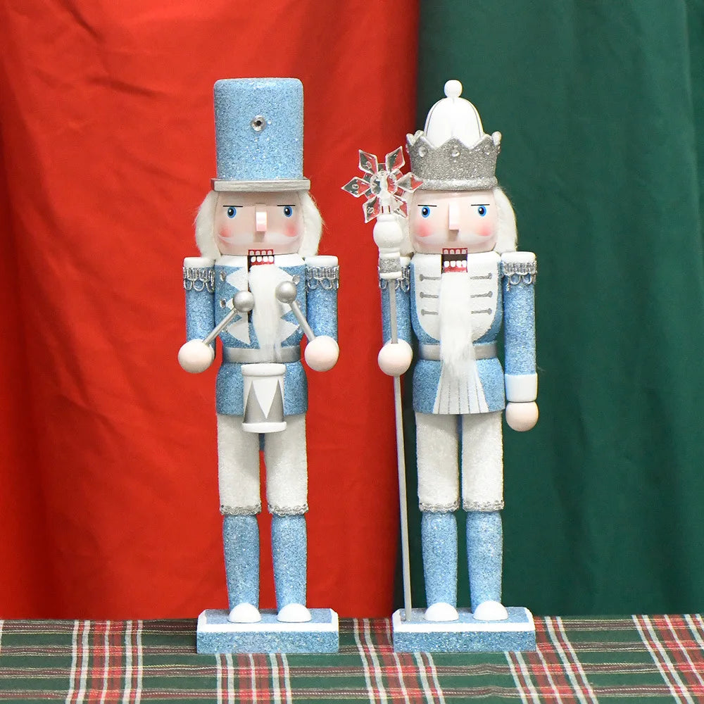 12inch Nutcracker Soldier Christmas Figure Wooden Blue Puppet Festive Glitter Collectible Nutcracker Christmas Decoration
