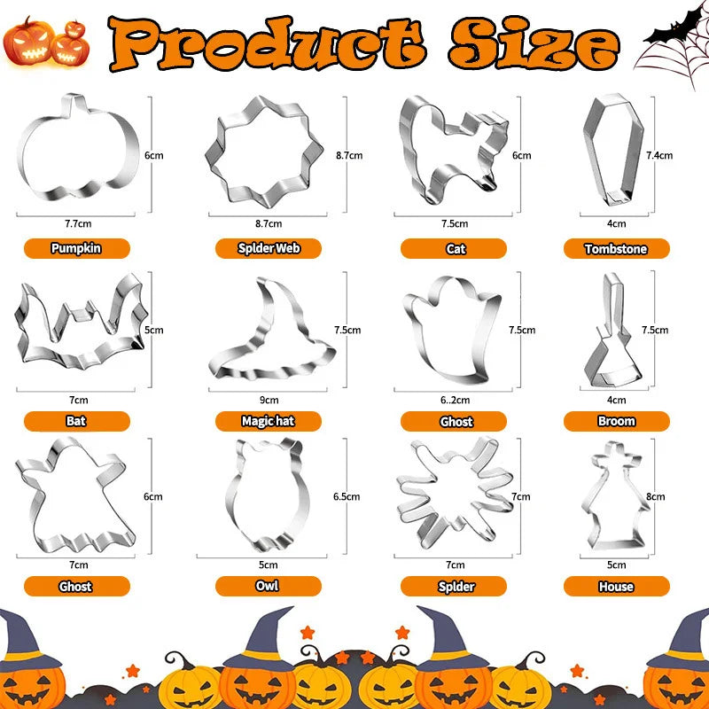 5/7/12PCS Halloween Cookie Cutter Metal Pumpkin Ghost Biscuit Mould Kitchen Fondant Cake Decor Halloween Party Pastry Tools
