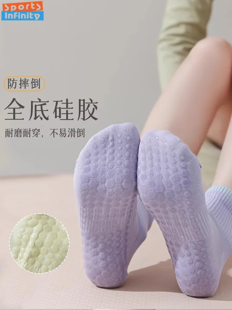 1pair Women's Yoga Socks Professional Pilates Socks Cotton Breathable Silicone Non Slip Indoor Dance Gym Fitness Sports Socks