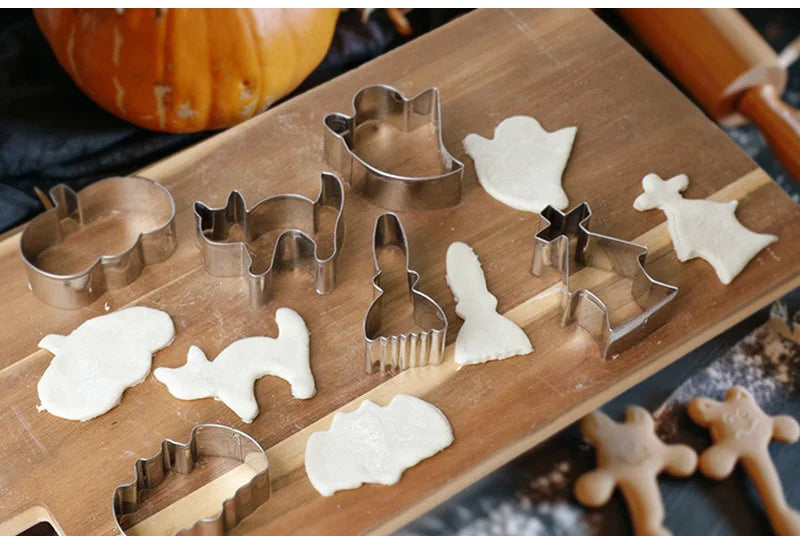 5/7/12PCS Halloween Cookie Cutter Metal Pumpkin Ghost Biscuit Mould Kitchen Fondant Cake Decor Halloween Party Pastry Tools