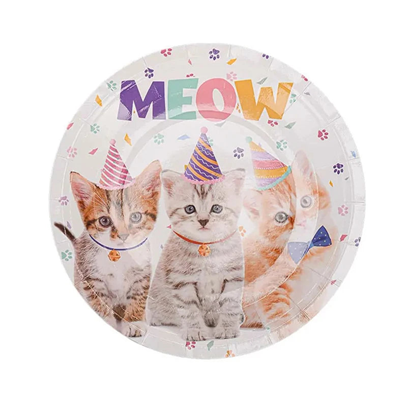Pet Cat Theme Birthday Party Holiday Celebration Decoration Cake Decor Disposable Tableware Supplies Set