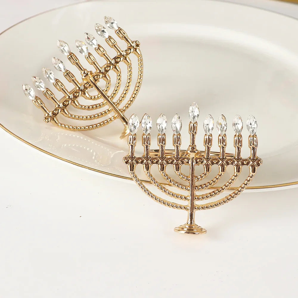 1pc Gold Napkin Ring Serviette Candlestick Buckles Jewish Hanukkah for Dining Table Chanukah Festival Wedding Party Decortion
