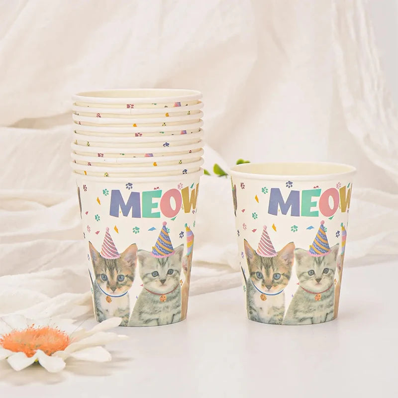 Pet Cat Theme Birthday Party Holiday Celebration Decoration Cake Decor Disposable Tableware Supplies Set