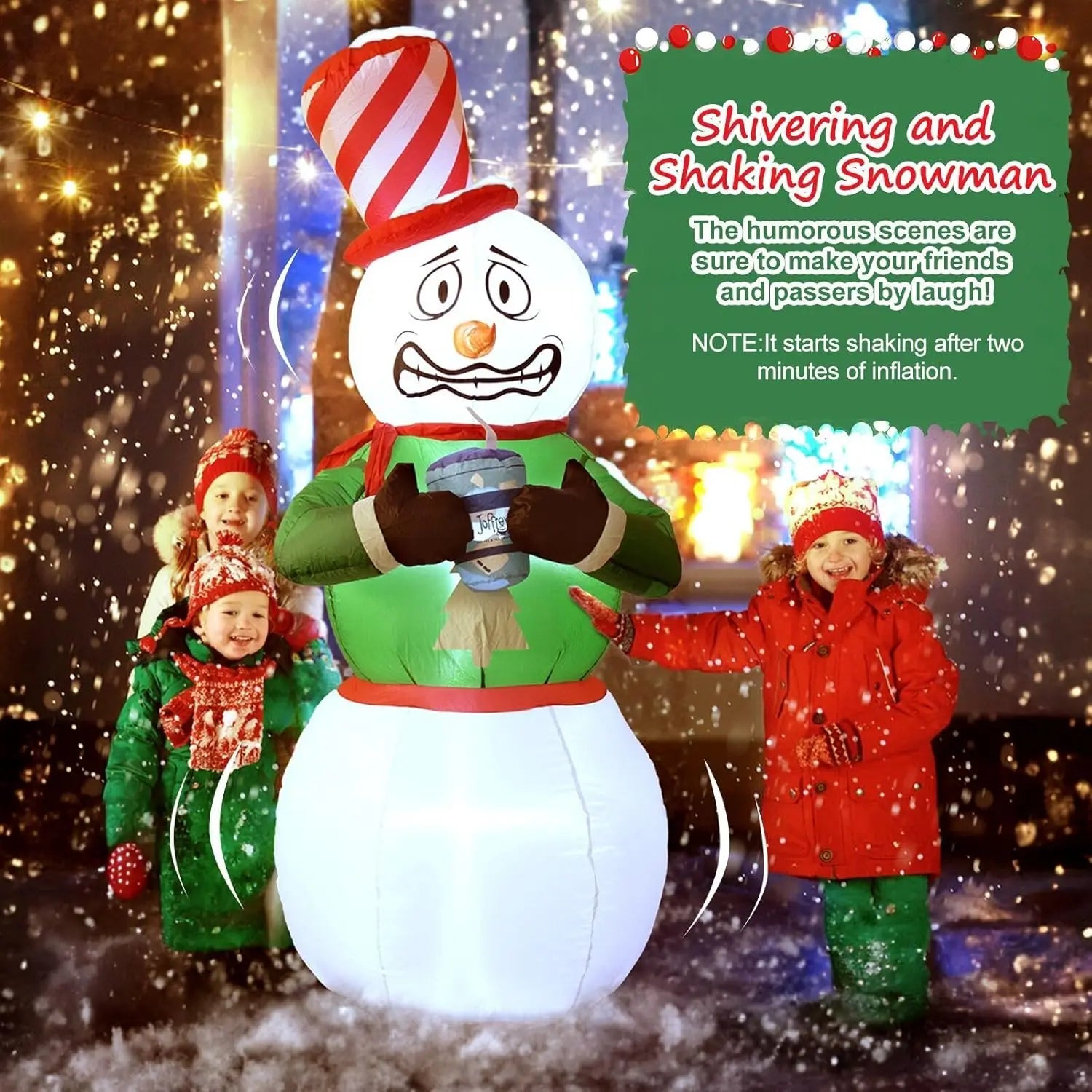 Christmas Inflatables Outdoor Decorations, 6FT Shivering Snowman Inflatable Built-in LED Lights Christmas Blow Up Yard