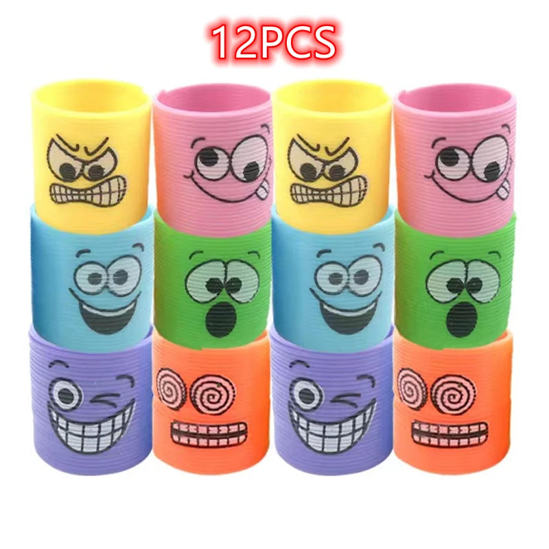 12PCS Mini Rainbow Circle Spring Ring Toys Party Supplies Boys Girls Easter Children's Birthday Gift Halloween Gift Toys Pack