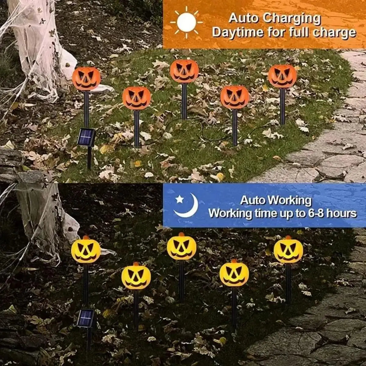 5PCS/Set Pumpkin And Ghost Solar Pathway Lights Outdoor Waterproof Halloween Floor Light Pumpkin Garden Stakes Lamp