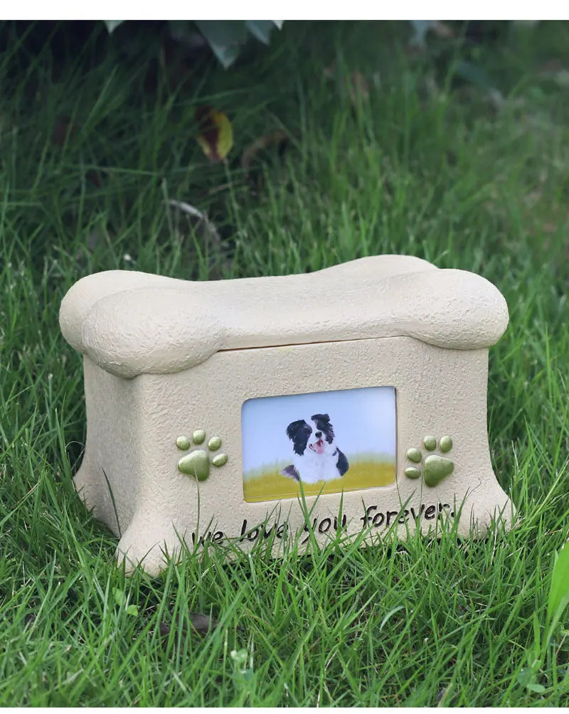 Creative Resin Creative Pet Dog Cinerary Casket with Photo Frame Kitten Puppy Animal Memorial Funeral Supplies Decorative Crafts