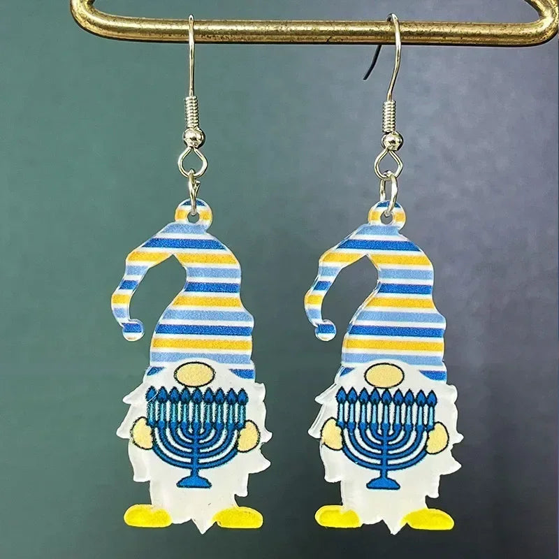 4 Pairs Hanukkah Acrylic Earrings Hanukkah Party Decorations Candlestick Star Candle Ornament Hanukkah Supplies Jewish Holiday