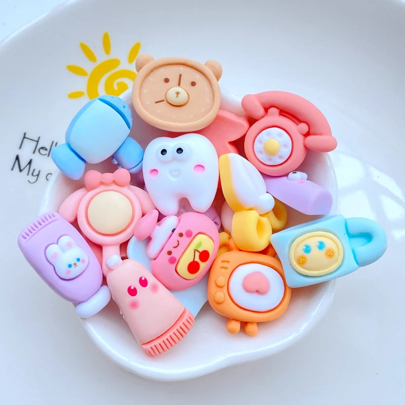 10PCS Resin Cartoon bears - Toothwash products Rabbit Bear Self Adhesive Model Scrapbook Flatback 3D Figurine DIY Home Decor