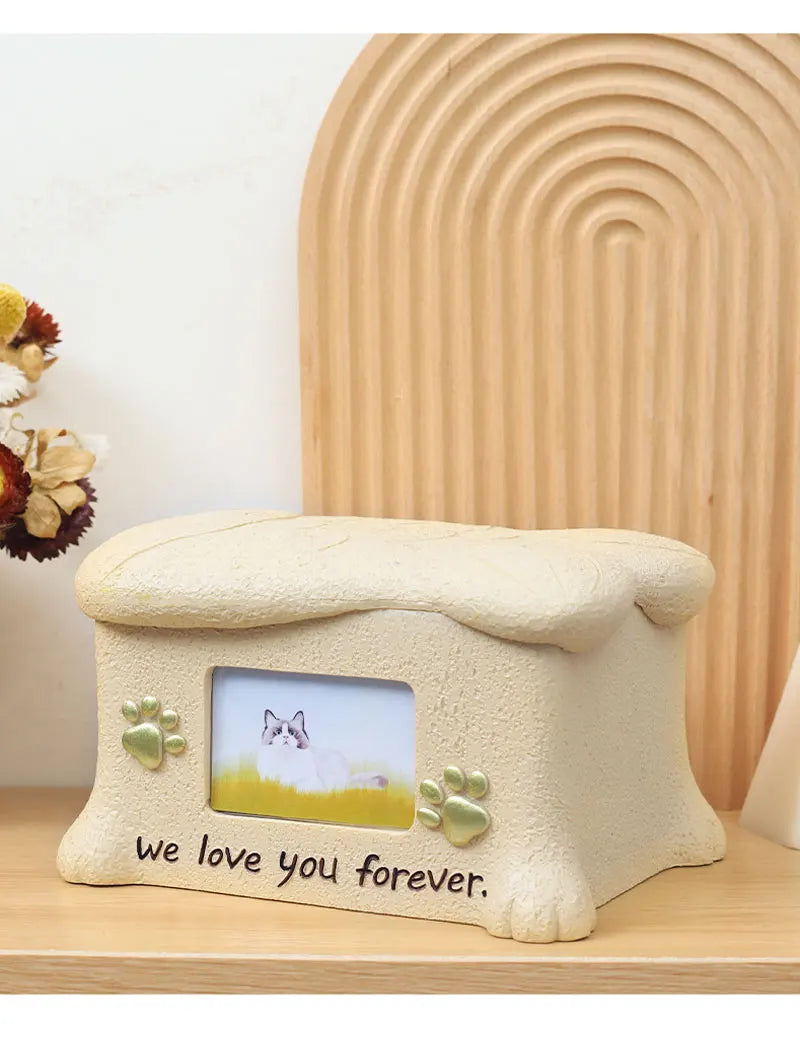 Creative Resin Creative Pet Dog Cinerary Casket with Photo Frame Kitten Puppy Animal Memorial Funeral Supplies Decorative Crafts