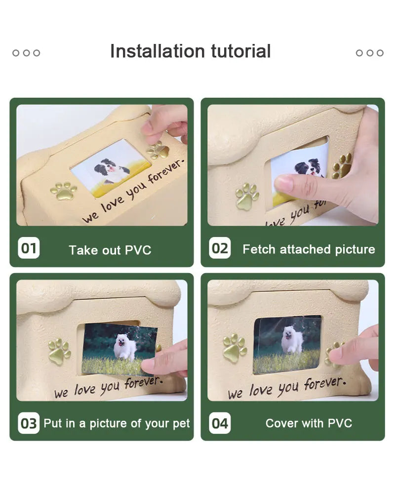 Creative Resin Creative Pet Dog Cinerary Casket with Photo Frame Kitten Puppy Animal Memorial Funeral Supplies Decorative Crafts