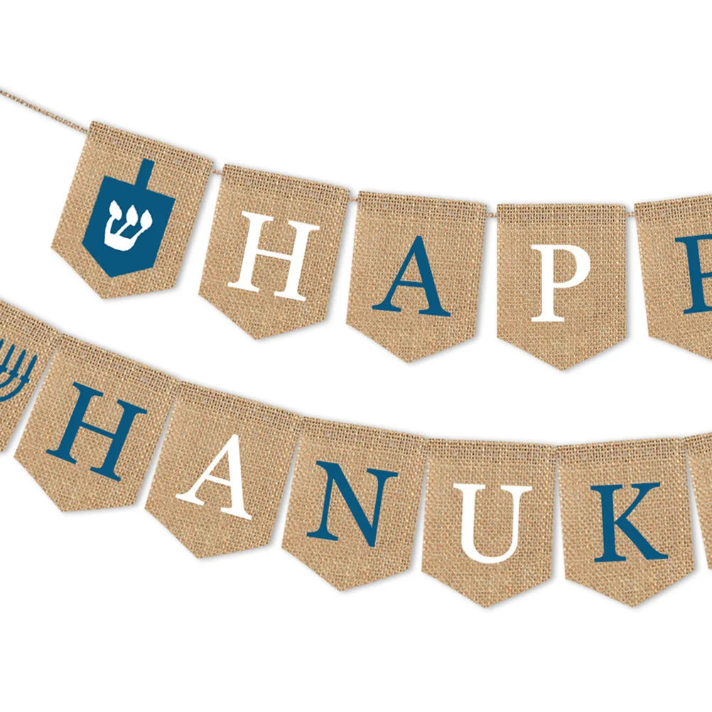 Ornament Burlap Banner HAPPY HANUKKAH Bunting Party Supplies Outdoor Decorate Hanging