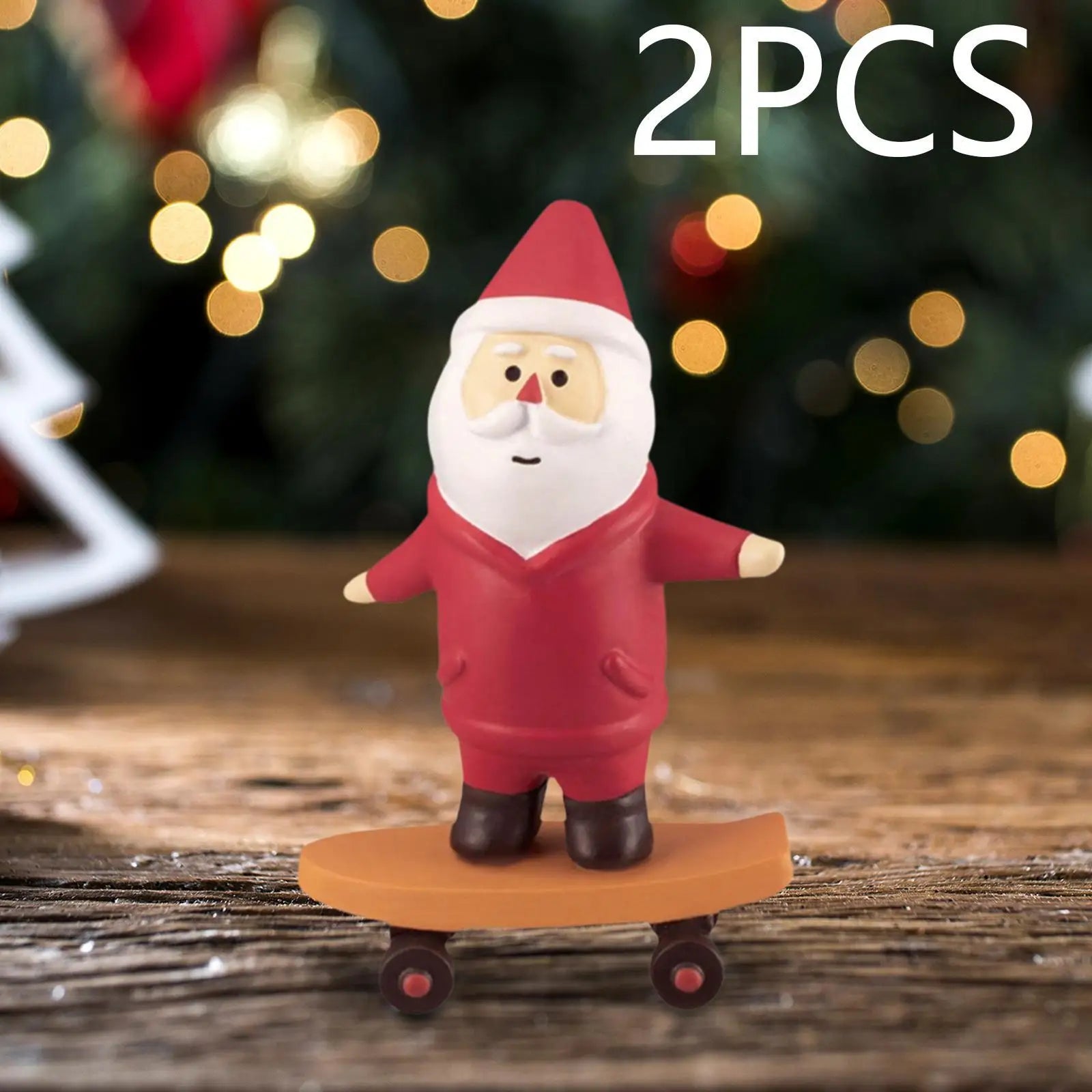 2x Christmas Miniature Figurines Small Collection Resin Lovely Mini Santa Claus Statues for Office Shelf Bedroom Party Festival