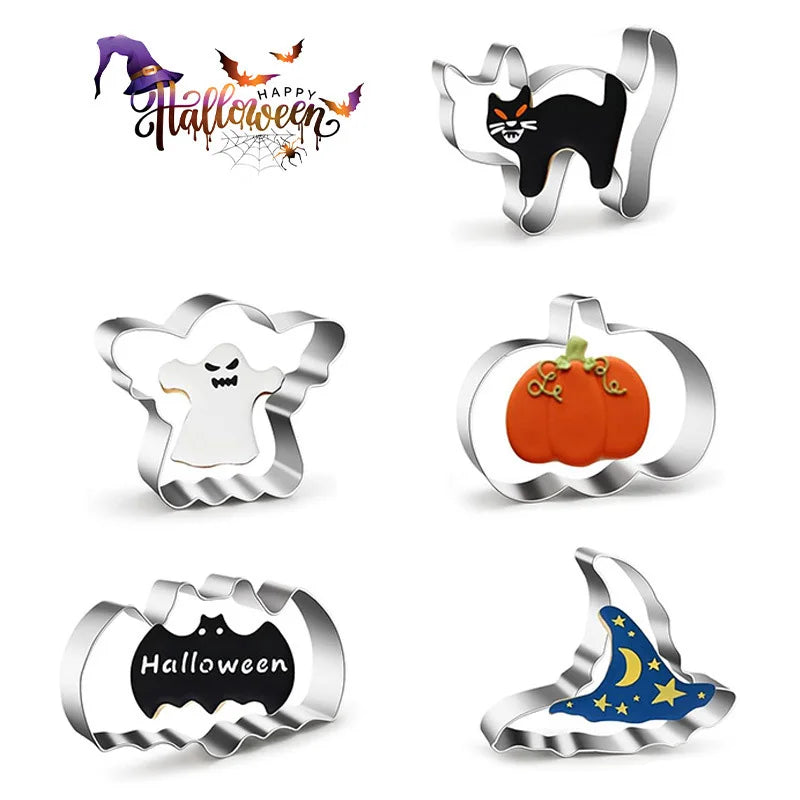 5/7/12PCS Halloween Cookie Cutter Metal Pumpkin Ghost Biscuit Mould Kitchen Fondant Cake Decor Halloween Party Pastry Tools