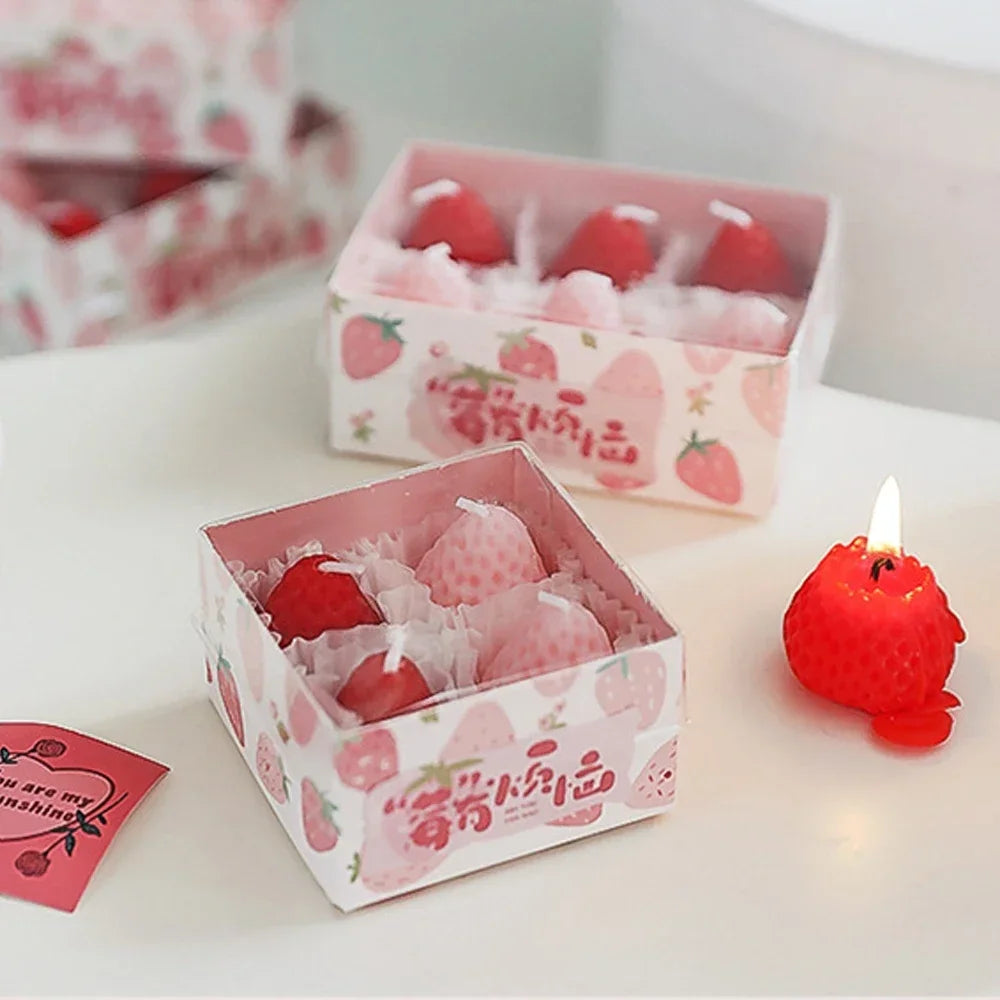 6/9pcs Strawberry Candles Soy Wax Aromatherapy Candles Scented Candles Cake Party Home Decoration Creative Birthday Gift