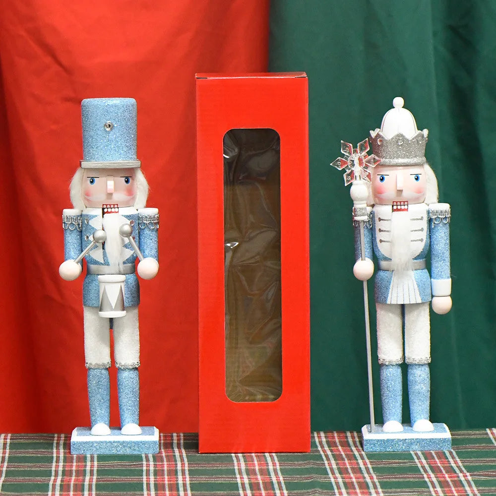 12inch Nutcracker Soldier Christmas Figure Wooden Blue Puppet Festive Glitter Collectible Nutcracker Christmas Decoration