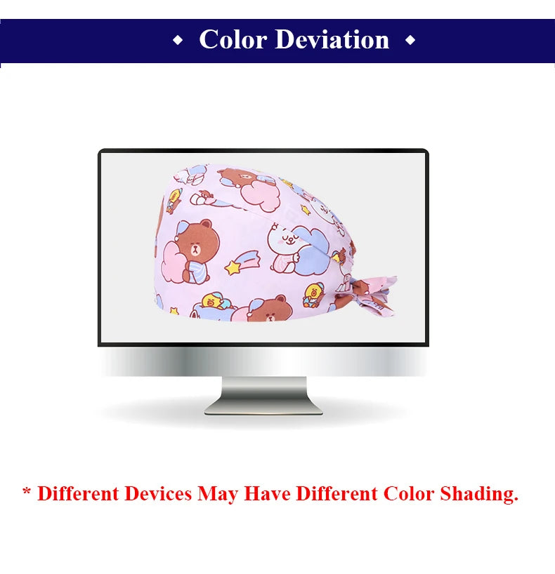 Bear Unisex Scrub Caps Print Nurse Surgical Hats Sweat-absorbent Cotton Pet Doctor Lab Print Scrub Hat Wholesale M878