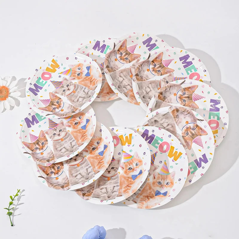 Pet Cat Theme Birthday Party Holiday Celebration Decoration Cake Decor Disposable Tableware Supplies Set