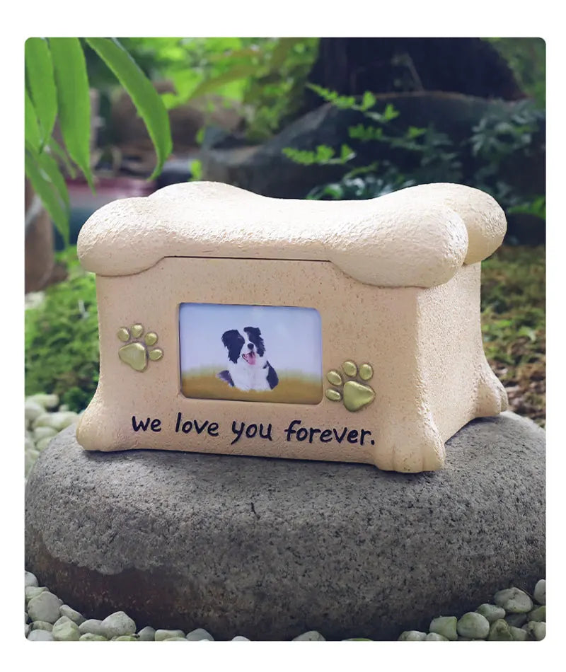 Creative Resin Creative Pet Dog Cinerary Casket with Photo Frame Kitten Puppy Animal Memorial Funeral Supplies Decorative Crafts