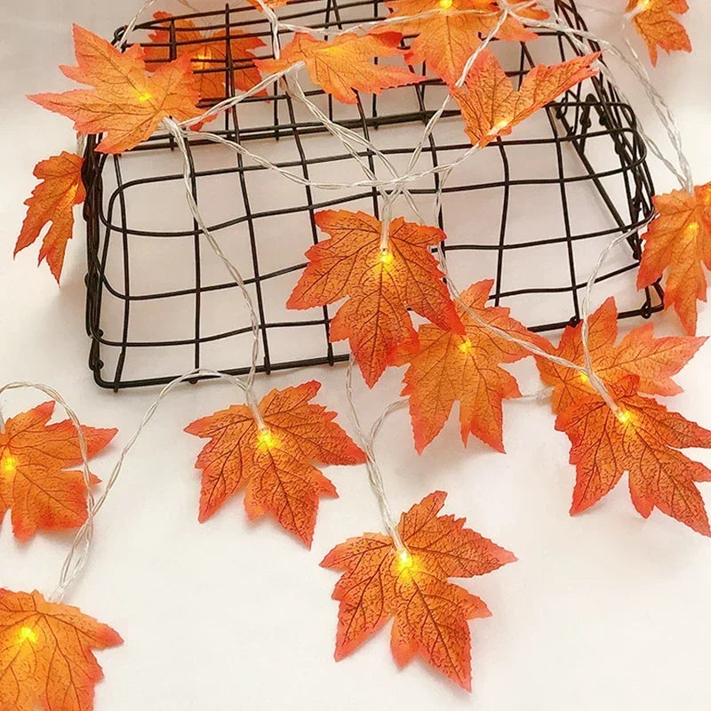 1.5/3/M Christmas Decoration Artificial Maple Leaf Leaves LED Light String Lantern Garland Home Party DIY Deco Halloween New Yea