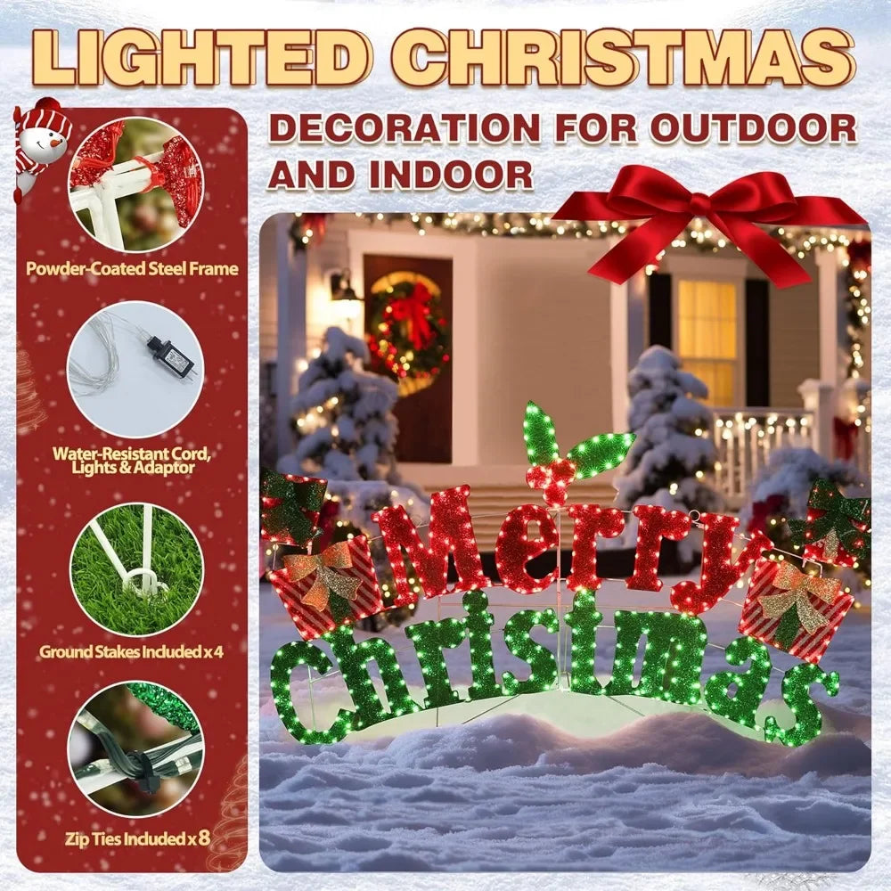 6FT Lighted Outdoor Christmas Decorations, Holiday Merry Christmas Sign with 456 LED Lights, 5-Meter Power Cord, Christma