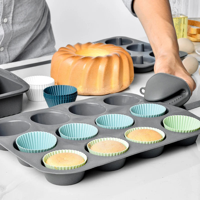 12/24Pcs Silicone Muffin Cupcake Cup Round Cake Baking Molds Birthday Party Christmas Home Kitchen Cake Decorating Tools