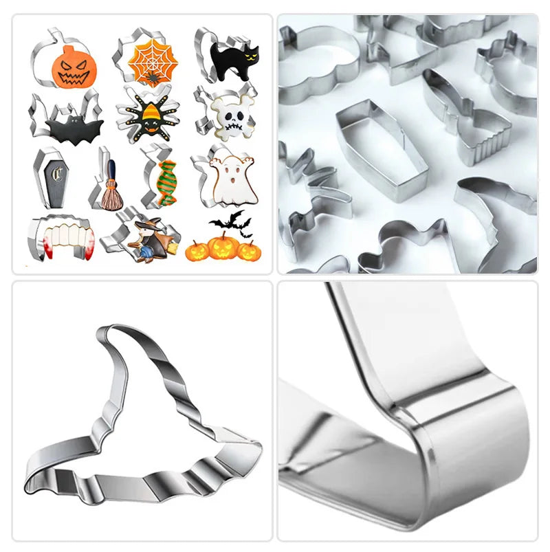 5/7/12PCS Halloween Cookie Cutter Metal Pumpkin Ghost Biscuit Mould Kitchen Fondant Cake Decor Halloween Party Pastry Tools