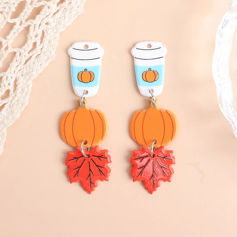 4Pcs Halloween Charms Acrylic Coffee Pumpkin Cobweb Pendant For Necklace DIY Making Accessories