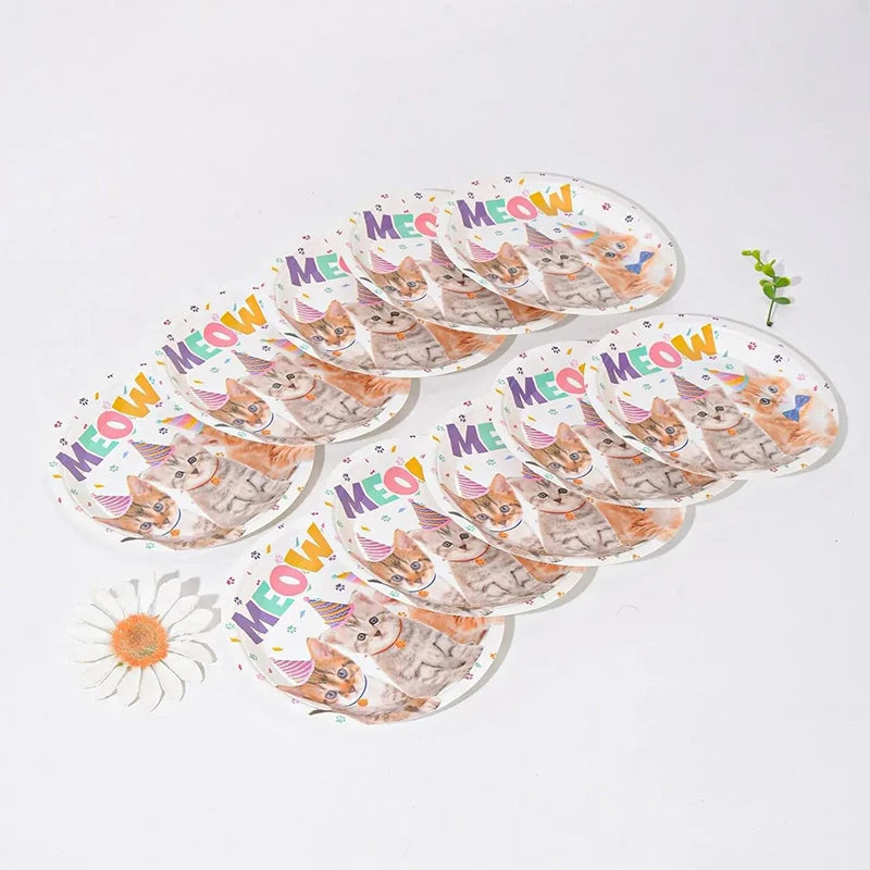 Pet Cat Theme Birthday Party Holiday Celebration Decoration Cake Decor Disposable Tableware Supplies Set