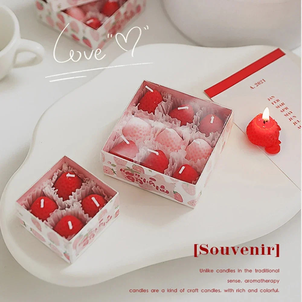 6/9pcs Strawberry Candles Soy Wax Aromatherapy Candles Scented Candles Cake Party Home Decoration Creative Birthday Gift