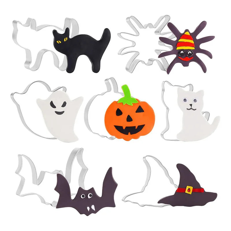 5/7/12PCS Halloween Cookie Cutter Metal Pumpkin Ghost Biscuit Mould Kitchen Fondant Cake Decor Halloween Party Pastry Tools