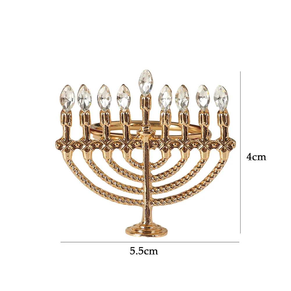 1pc Gold Napkin Ring Serviette Candlestick Buckles Jewish Hanukkah for Dining Table Chanukah Festival Wedding Party Decortion