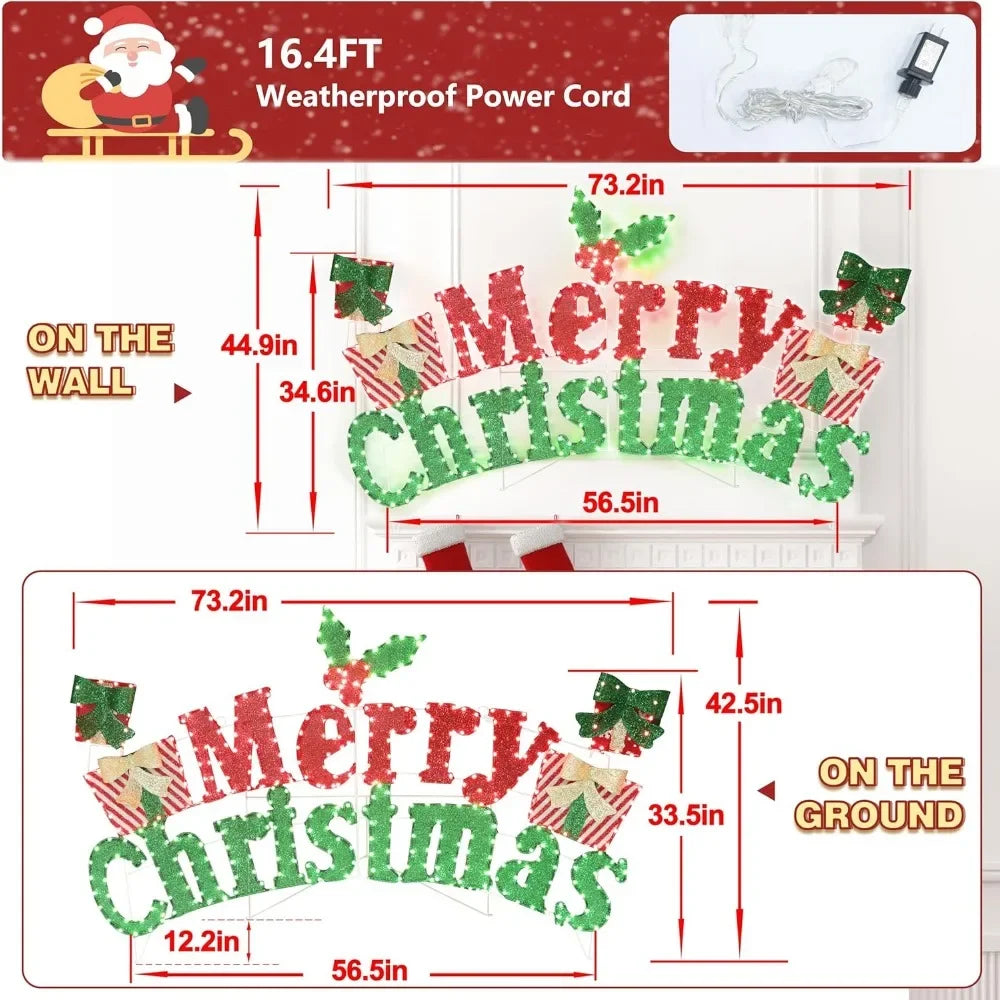 6FT Lighted Outdoor Christmas Decorations, Holiday Merry Christmas Sign with 456 LED Lights, 5-Meter Power Cord, Christma