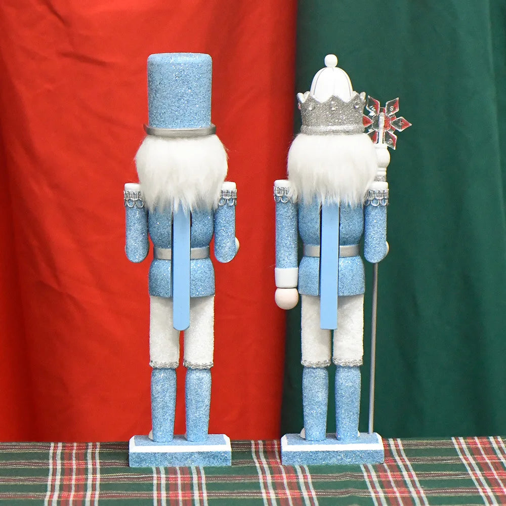 12inch Nutcracker Soldier Christmas Figure Wooden Blue Puppet Festive Glitter Collectible Nutcracker Christmas Decoration