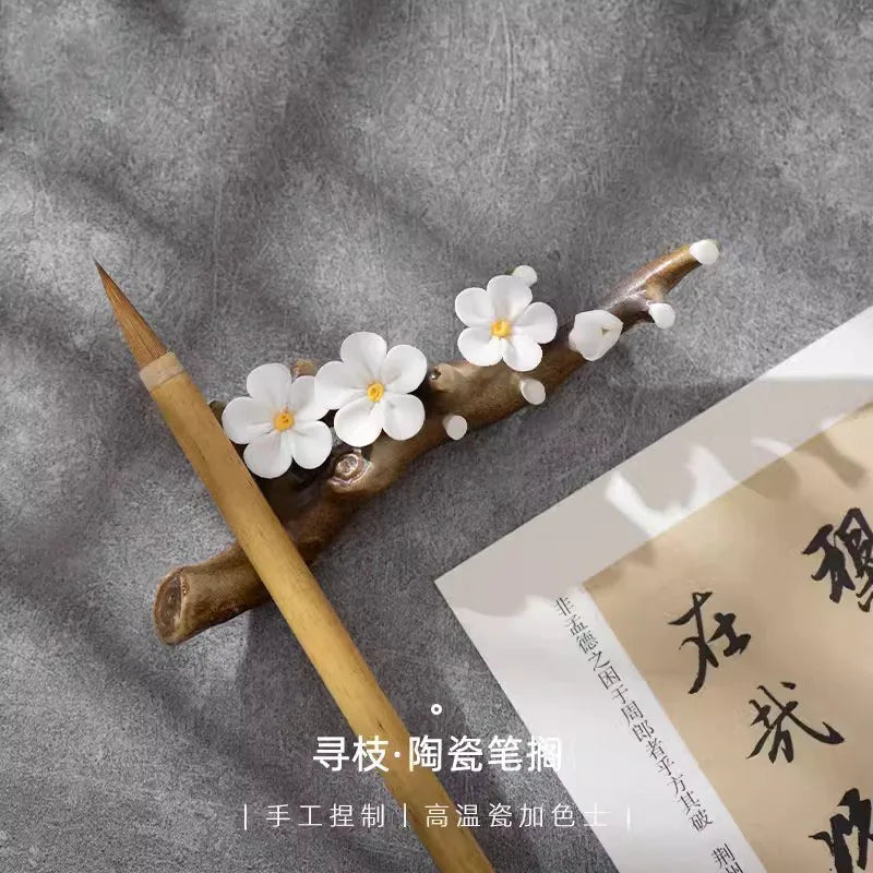 Multifunctional Plum Blossom Ceramic Brush Holder Pen Shelving Tea Pet Insert Incense Study Room Four Treasures Art Supplies