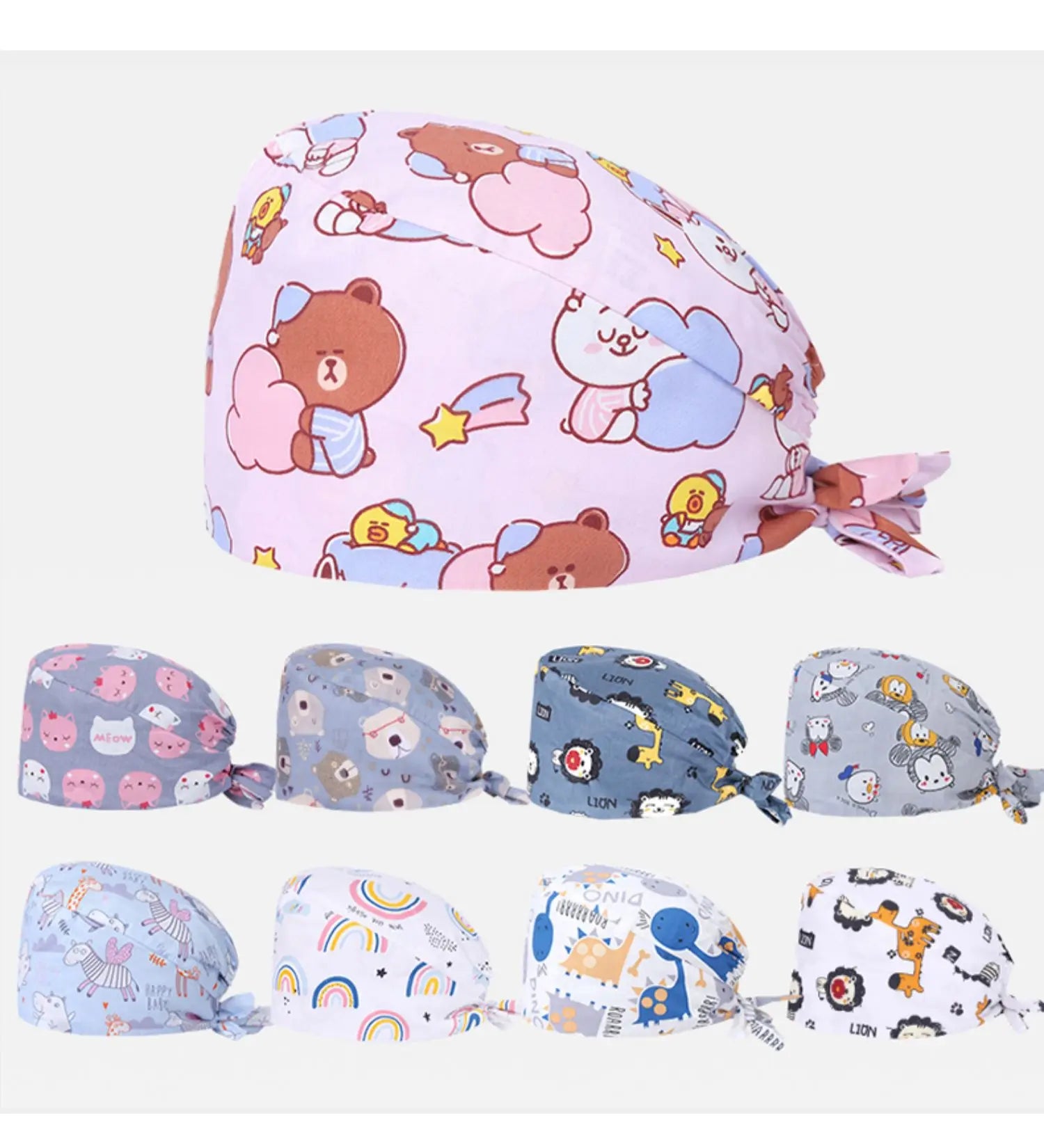 Bear Unisex Scrub Caps Print Nurse Surgical Hats Sweat-absorbent Cotton Pet Doctor Lab Print Scrub Hat Wholesale M878