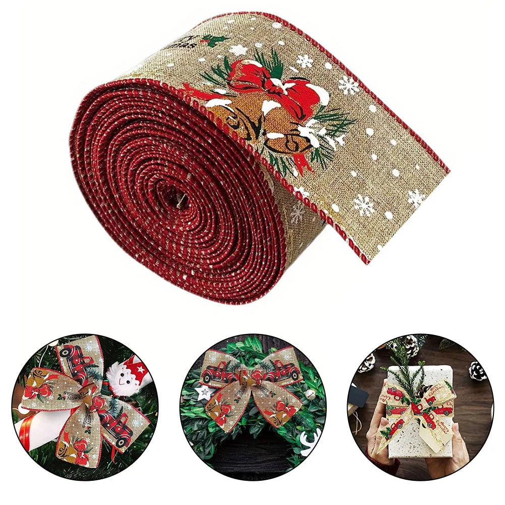 1 Roll Christmas Thread Edge Ribbon 2.59 Inch 5 Yard Household Christmas Decoration Products Car Printing Ribbon