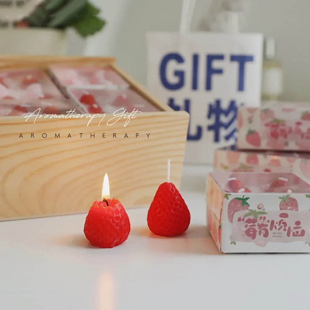6/9pcs Strawberry Candles Soy Wax Aromatherapy Candles Scented Candles Cake Party Home Decoration Creative Birthday Gift