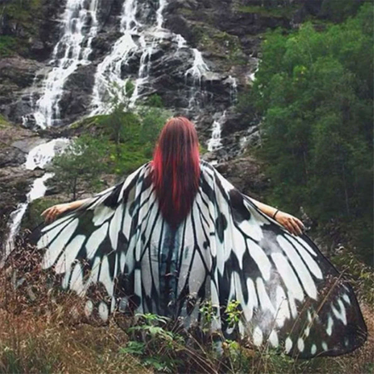 Butterfly Wing Cloak Gift Props Halloween Costumes Naughty Girl with Fairy Wing Cloak,Light Brown