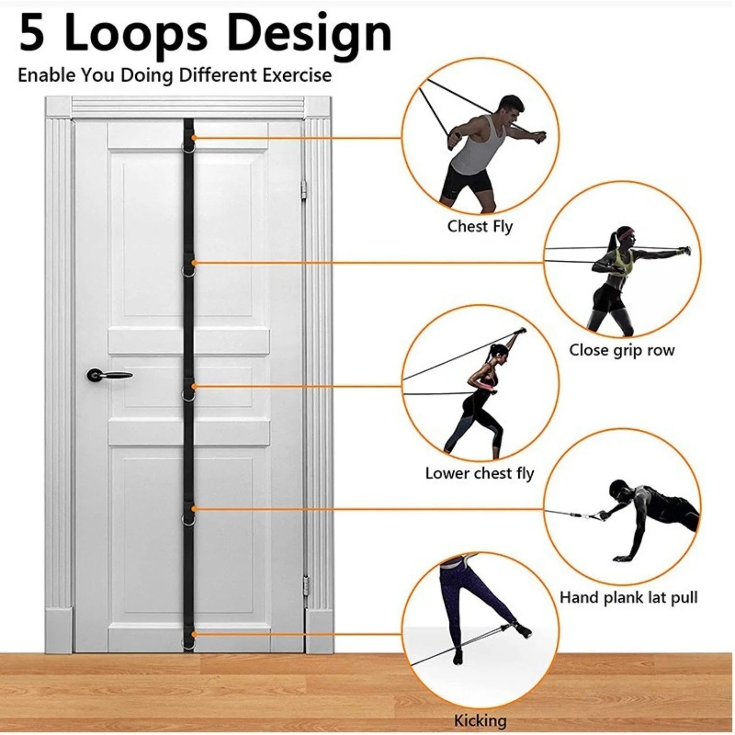 Multi Section Door Buckle Resistance Rope, 5-Loop Elastic Design, Ideal for Suspension Training, Fitness Equipment - 200inches/5
