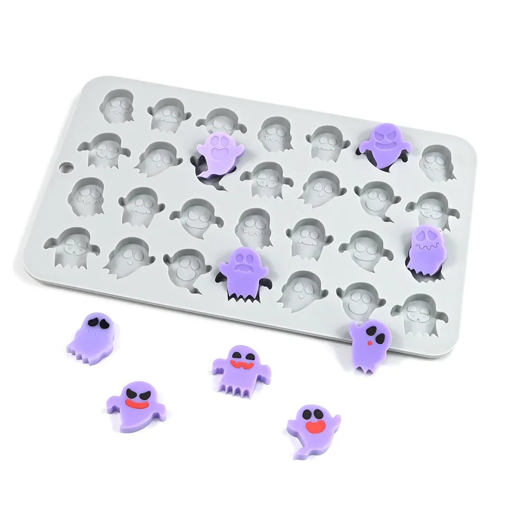 Halloween Molds Skull Pumpkin Chocolate Silicone Mold Witch Ghost Design Fudge Cake mould Dessert Decorating Baking Tools